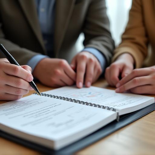 A close-up of a coach and client working on a career plan.