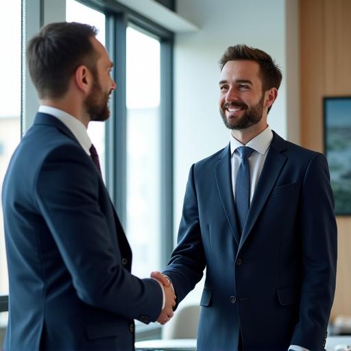 Two people shaking hands after a successful job interview.