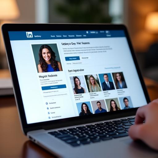 A laptop screen showing a professionally optimized LinkedIn profile.